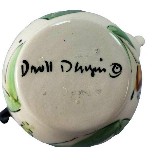 Droll Designs Teapot Tea‎ Pot With Lid Blue Flowers Floral Hand Painted - Picture 5 of 8